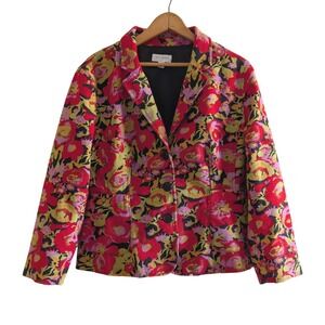 Isaac Mizrahi for Target Floral Cotton Blazer Jacket Red Pink Yellow XL F8170